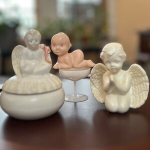 Vintage Angel Figurines Lot (3)+Trinket Dish | Gothic Kitsch DIY/Repurpose Decor